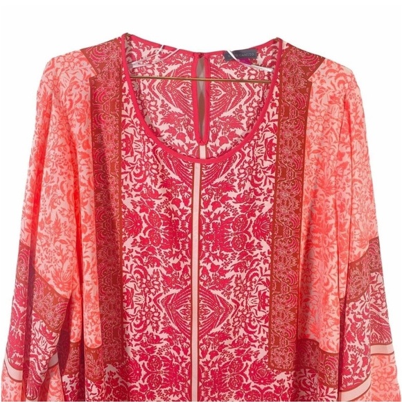 Vince Camuto Caftan Blouse in Coral and Red color Boho Size MEDIUM - Picture 2 of 6